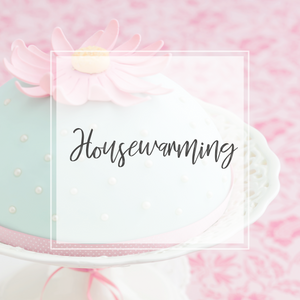 Housewarming collection with cake background