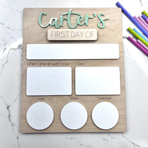 Detailed First Day of School Sign With Dry Erase Marker