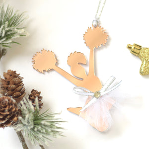 Rose Gold Cheerleader Christmas Tree ornament with greenery