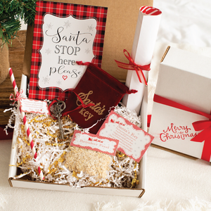 Christmas Eve box with Santa's key, sign, nice list certificate and reindeer food