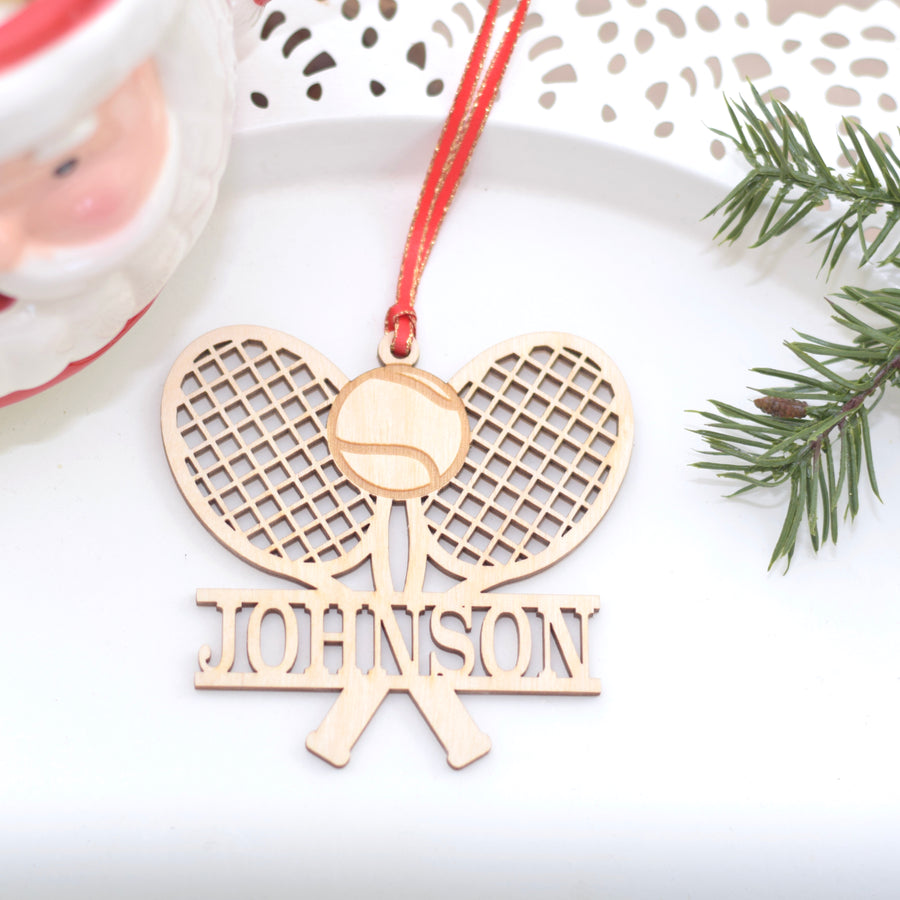 Personalized Tennis Player Ornament with a Christmas Mug