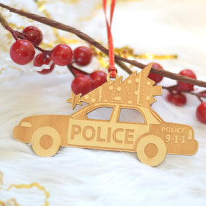 Police Car ornament with a Christmas tree on top