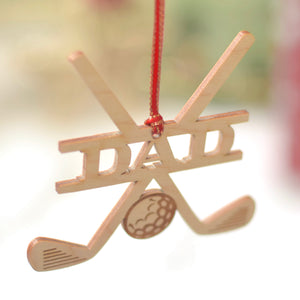 Gift for Dad golf ornament with red and gold ribbon