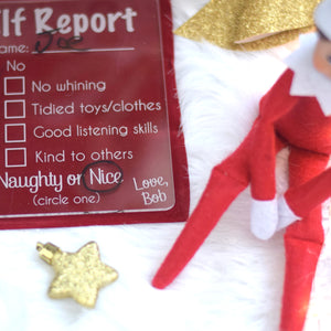 Elf on the Shelf report with Elf's name on it