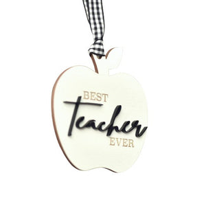 Apple shaped best teacher ever ornament on a white background