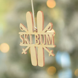 Wooden ski bum Christmas ornament gift for her