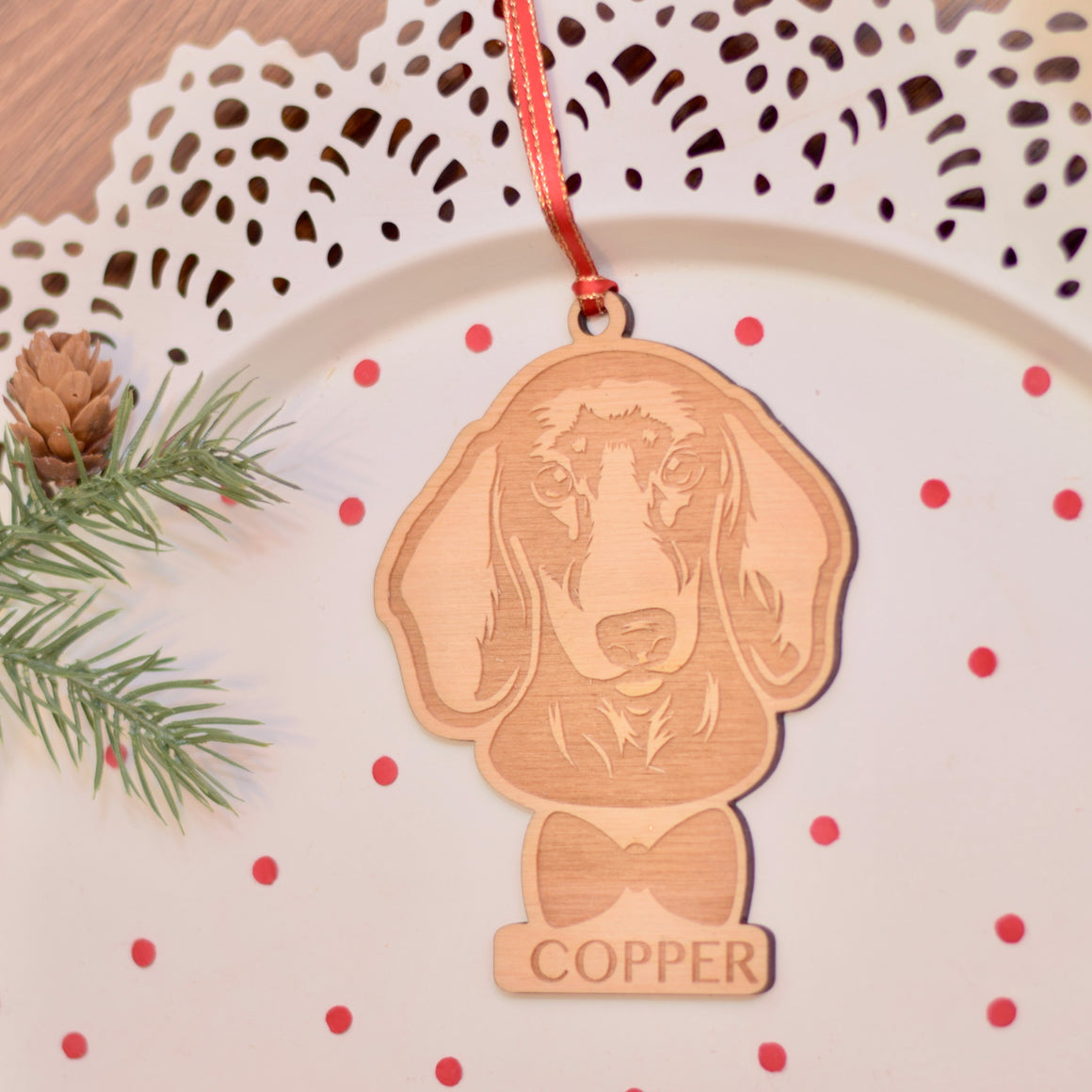 Daschund Ornament for Christmas Tree, Dog Decoration Gift Customized with Name