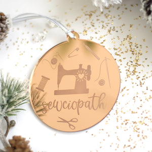 Sewciopath rose gold Christmas tree ornament gift of sewer