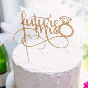 Gold future mrs cake topper with diamond ring