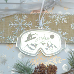 Snowboarder Christmas Ornament on a gift
