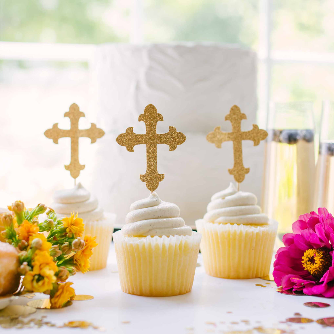 Gold Cross Cupcake toppers