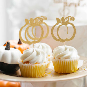 Gold pumpkin cupcake toppers