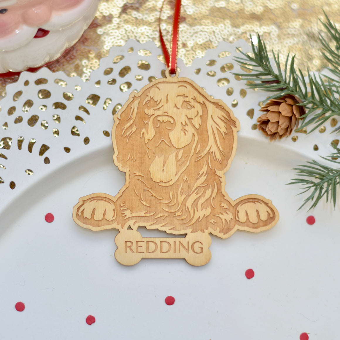 Golden Retriever Ornament for Christmas Tree Personalized with Name