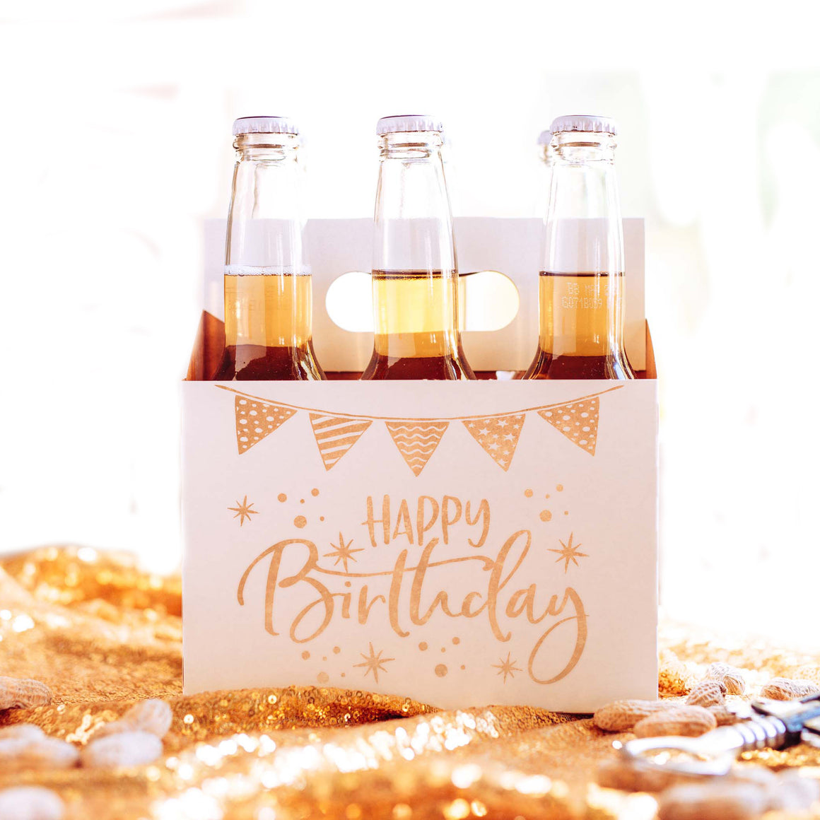 Happy Birthday with a six pack of beer for gift