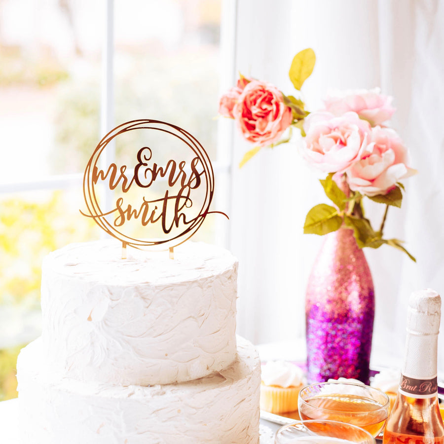 Personalized Wedding Cake Topper, Modern Geometric Mr & Mrs Cake Topper