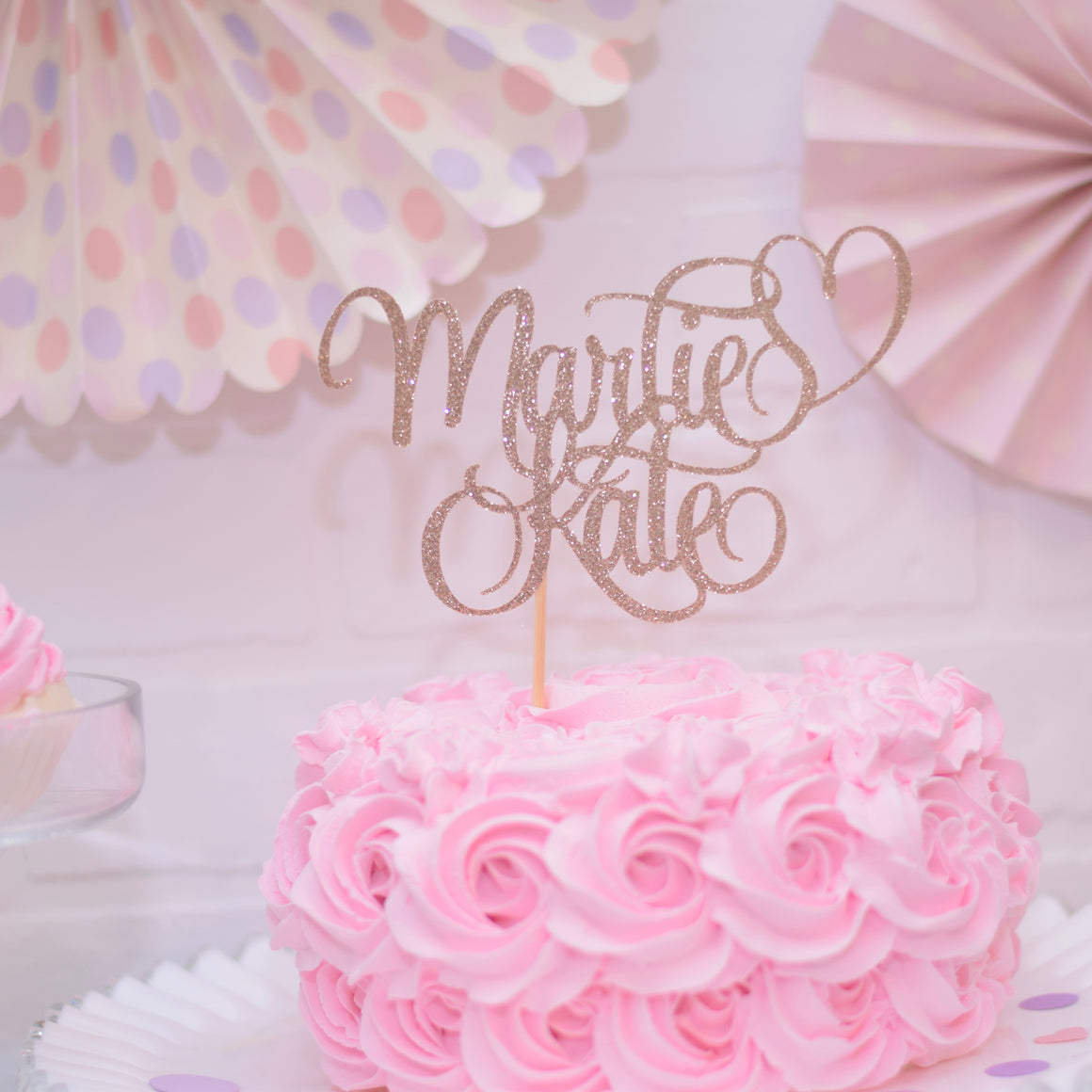 Personalized Name Cake Topper With Any 2 Words Included with Heart