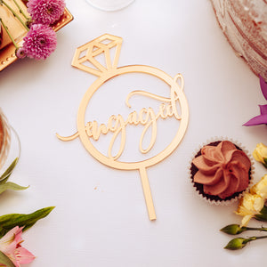 Engaged Bridal Shower Cake Topper or Engagement Party with Big Diamond Ring