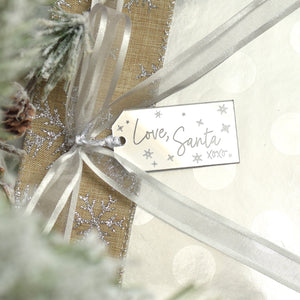 Silver Love Santa Gift tag on a present
