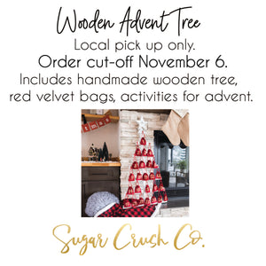 Wooden Tree Christmas Advent Calendar with Red Velvet Bags