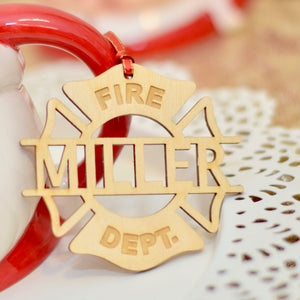 last name ornament for a firefighter