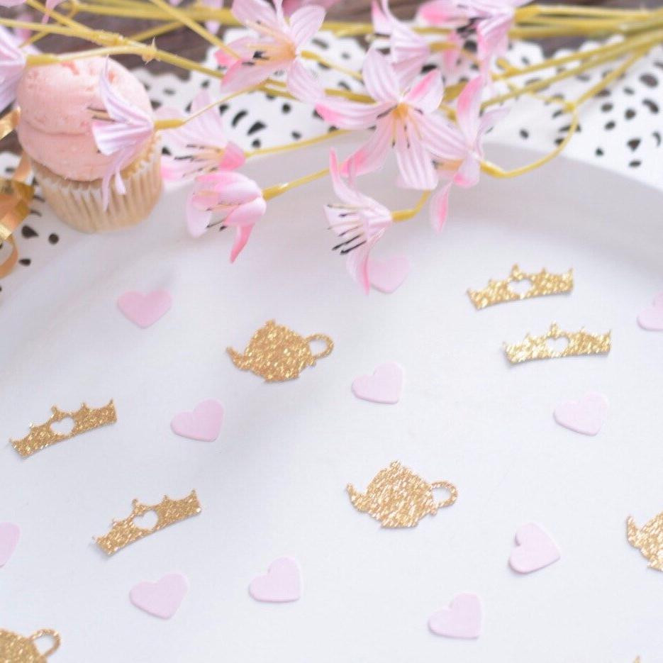 gold sparkle glitter teapot and crown confetti decoration