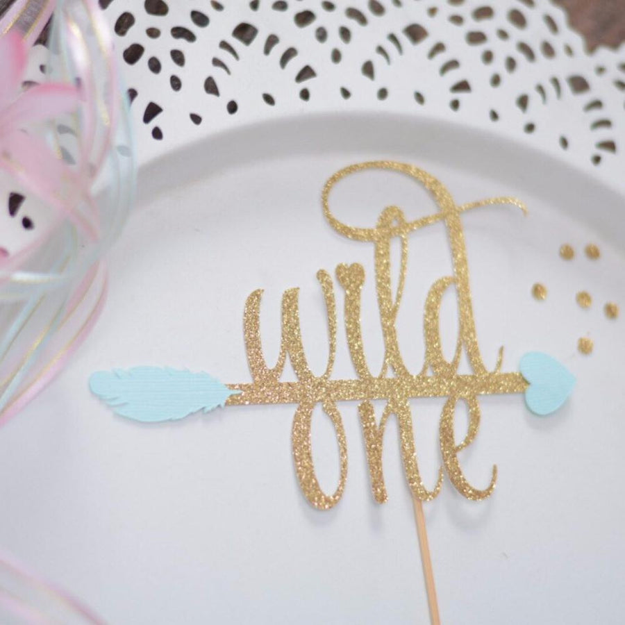wild one pink and gold glitter cake topper