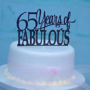 65 years of fabulous black cake topper for wedding anniversary or birthday celebrations