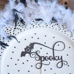 Bat and Spooky black glitter cake topper for cupcakes or a Halloween cake