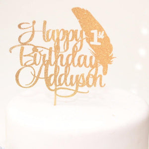 Happy birthday Addyson 1st birthday glitter gold cake topper