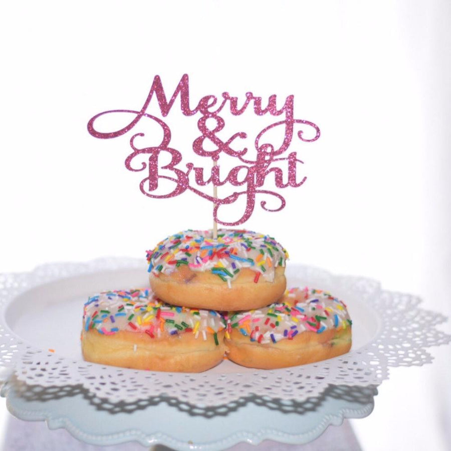 Merry and bright gold sparkle glitter sprinkle donut cake topper