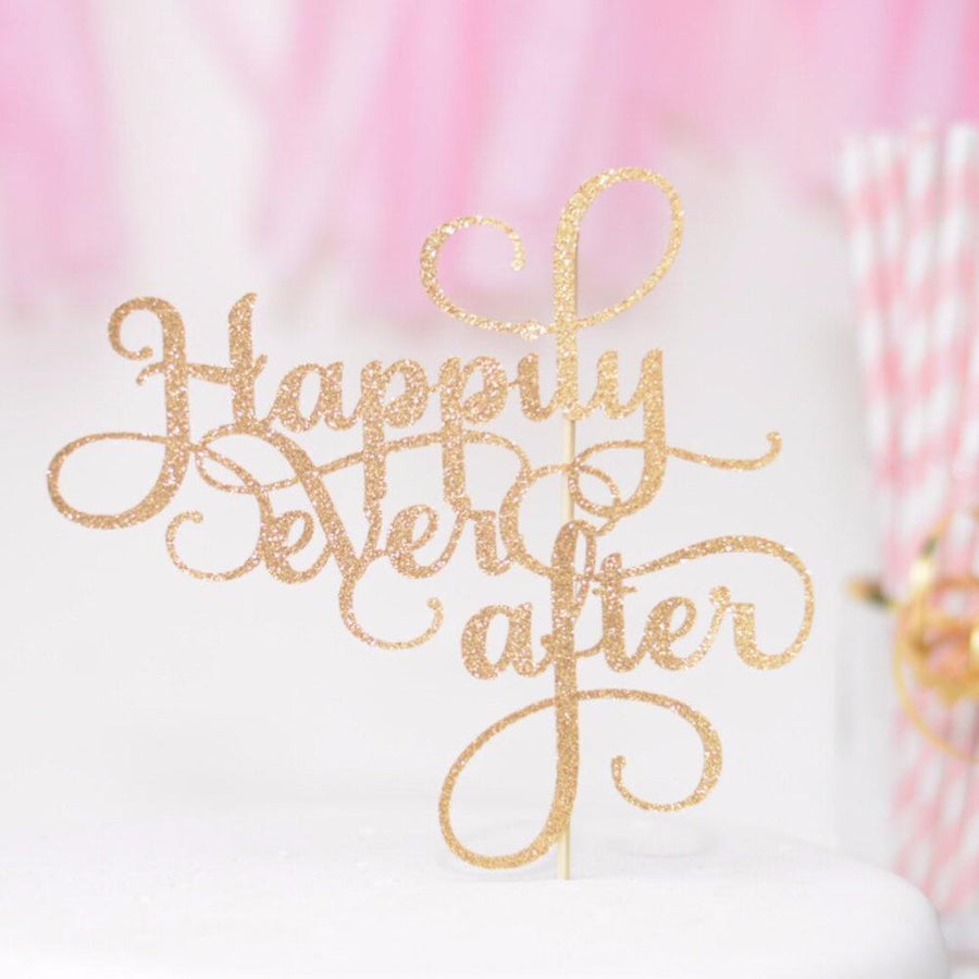 Happily Ever After gold sparkle cake topper 