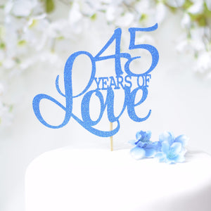 45 years of love blue glitter cake topper