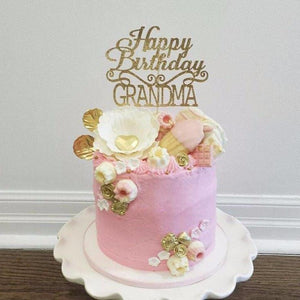 Happy Birthday Grandma sparkly gold cake topper
