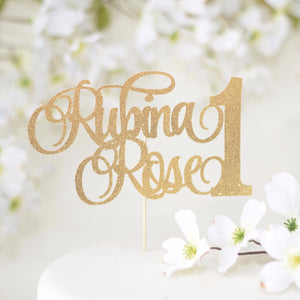 Rubina Rose 1 sparkly gold glitter cake topper