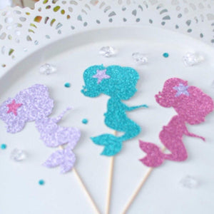 silver, teal and pink sparkle mermaid cake toppers