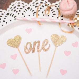 number one with two hearts gold glitter 