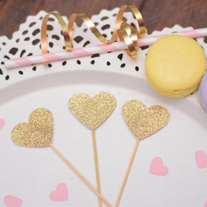three gold sparkle glitter cupcake toppers