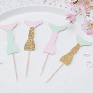 mint, gold and pink mermaid tail cupcake toppers