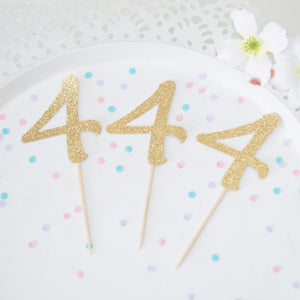 4 4 4 gold sparkle cupcake toppers