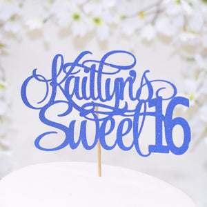 Kaitlin's sweet 16 blue sparkle cake topper