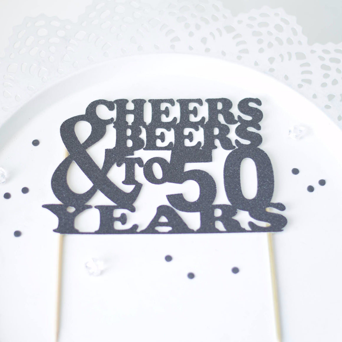 Cheers & Beers to 50 Years black glitter cake topper sign
