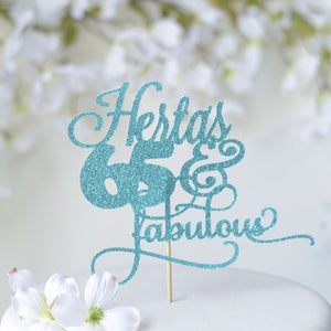 Herta's 65 & Fabulous blue and teal cake topper