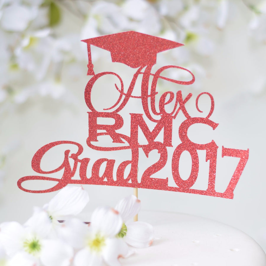 Rachel BSN KSU Grad 2017 gold glitter cake topper with graduation cap detail