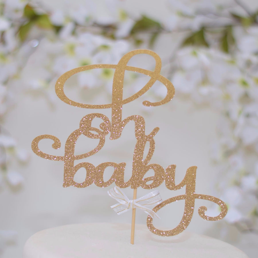 Oh baby sparkly glitter cake topper on cute elephant baby cake