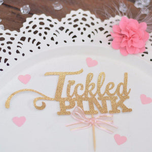 Tickled pink gold sparkle glitter cake topper