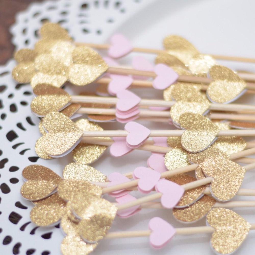 gold sparkle and pink heart mini donut skewers donut decoration