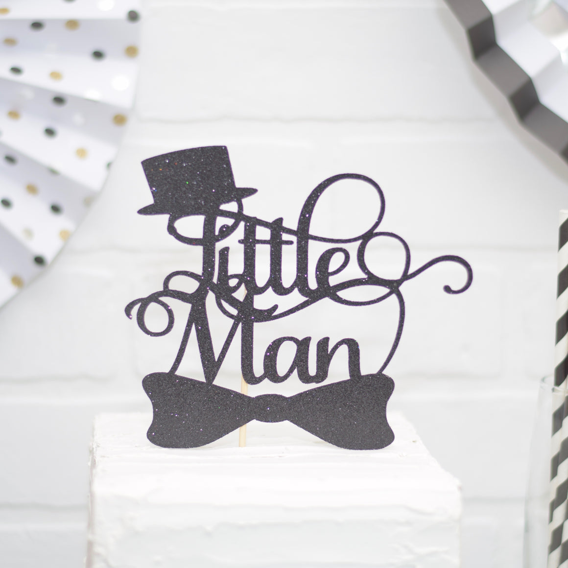 Black Little man Cake topper with top hat and bowtie