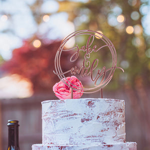 Modern Geometric Wedding Cake Topper in Gold