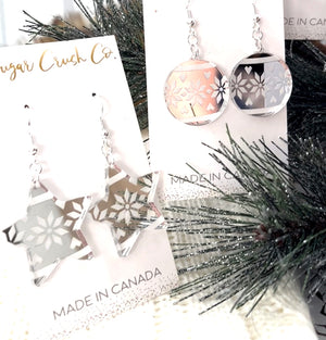 Nordic Holiday Earrings, Mirrored Silver Acrylic